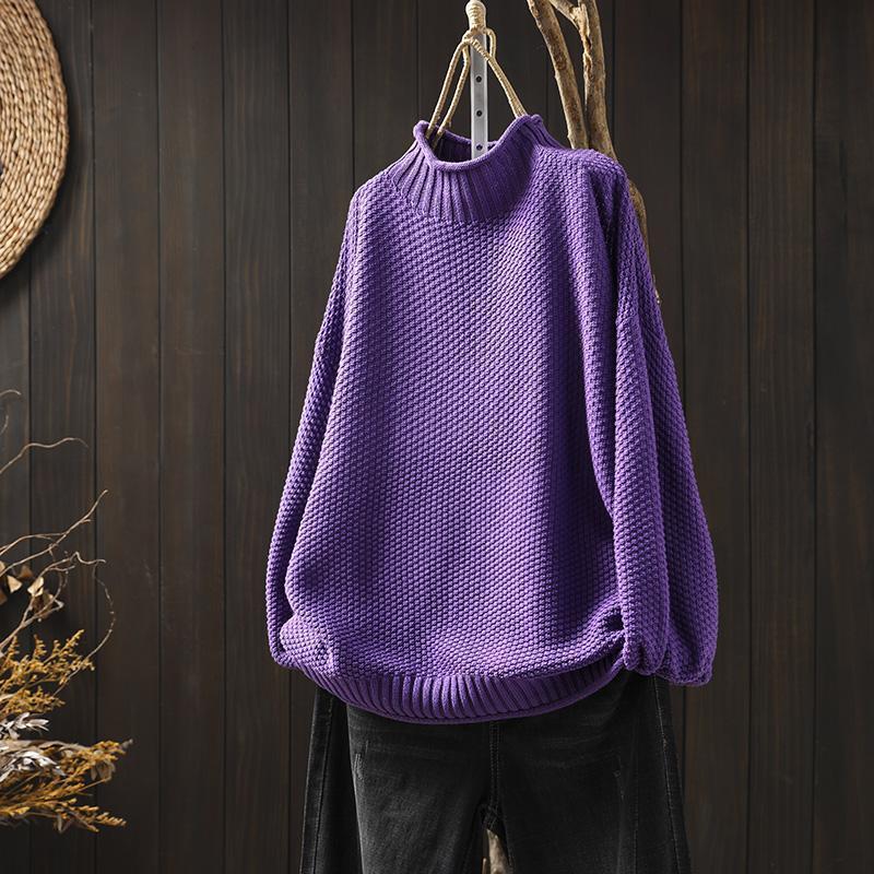 Lavinque Sweater Pourpre / S Pull Oversize Noir | Col Montant & Manches Bouffantes | Minimaliste & Chic