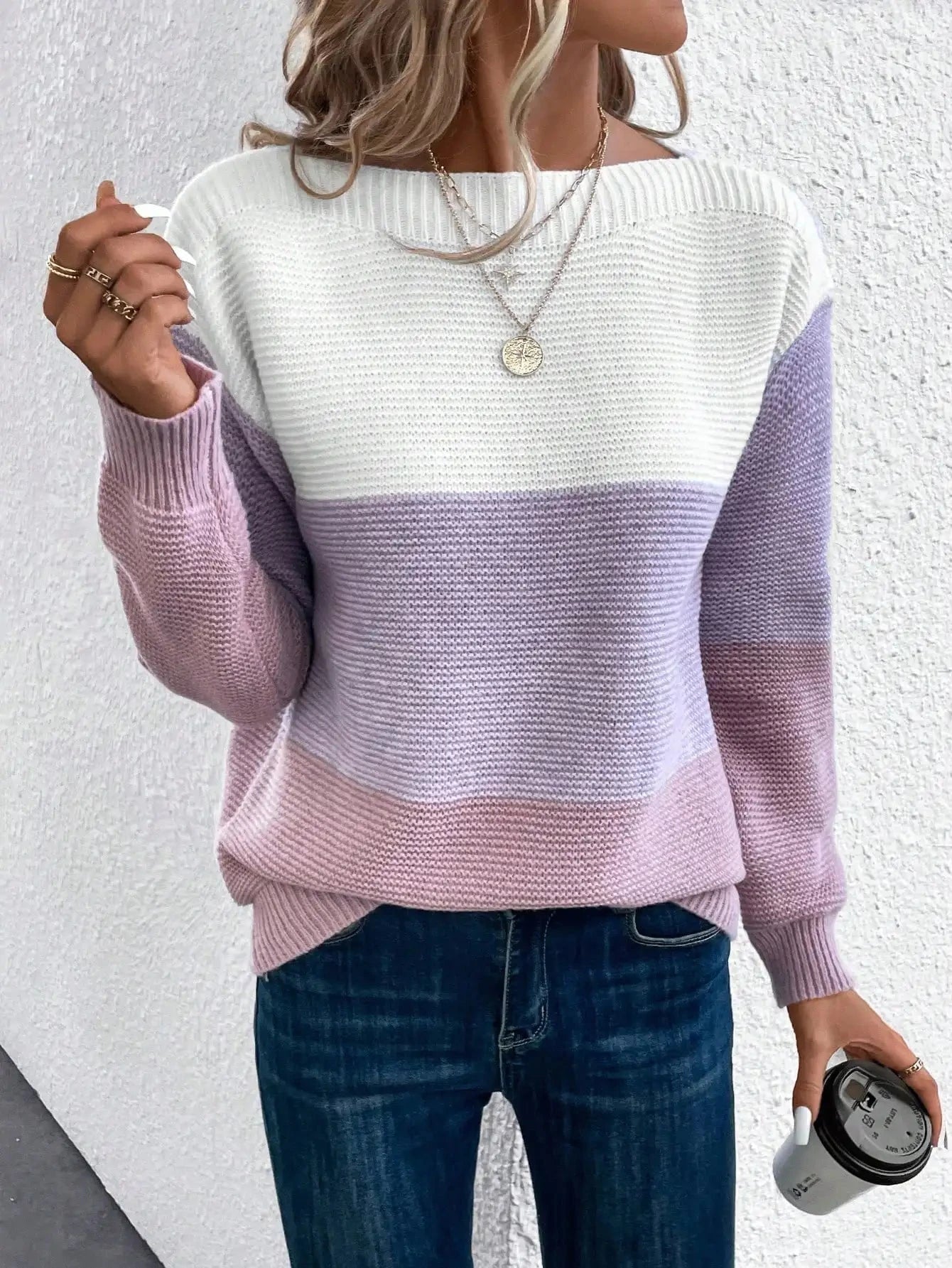 Lavinque Sweater Pourpre / S Pull Rayé Dégradé | Tons Neutres | Doux et Élégant