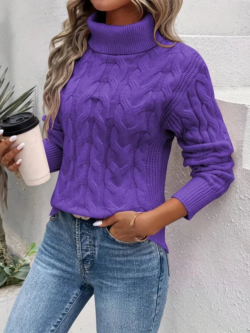 Lavinque Sweater Pourpre / S Pull Torsadé Col Montant | Marron Caramel | Douillet et Intemporel