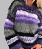 Lavinque Sweater Pourpre / S Pull Tricoté Femme | Doux et Chaleureux | Motif Rayé Bohème