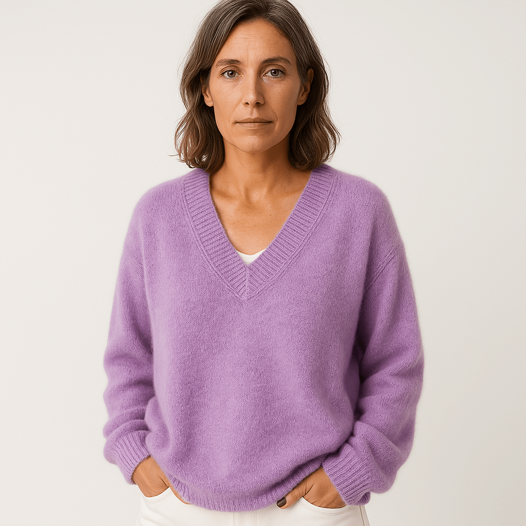Lavinque Sweater Pourpre / S Pull Violet Col V | Doux et Décontracté | Toucher Moelleux