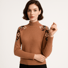 Lavinque Sweater Pull à col montant brodé | Élégant & Douillet | Fleurs brodées colorées