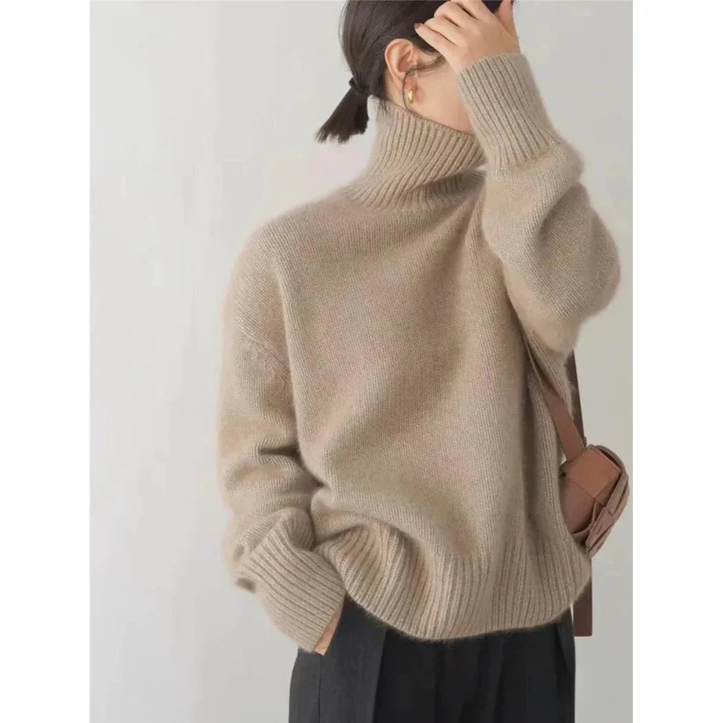 Lavinque Sweater Pull à Col Roulé Oversize | Beige Crème | Doux et Intemporel