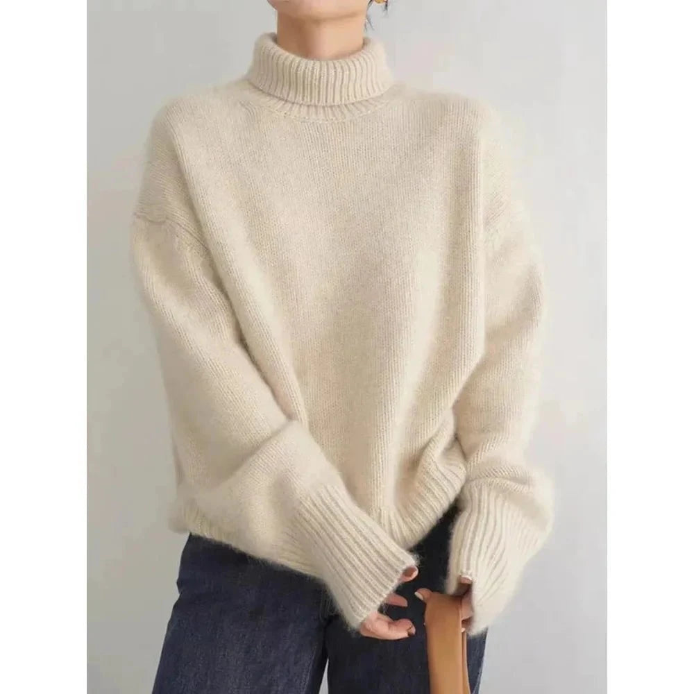 Lavinque Sweater Pull à Col Roulé Oversize | Beige Crème | Doux et Intemporel