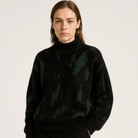 Lavinque Sweater Pull Blanc à Motif Abstrait Noir | Col Montant | Style Graphique & Douillet