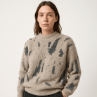 Lavinque Sweater Pull Blanc à Motif Abstrait Noir | Col Montant | Style Graphique & Douillet