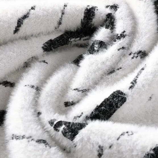 Lavinque Sweater Pull Blanc à Motif Pinceau Noir | Col Rond | Style Graphique & Moderne