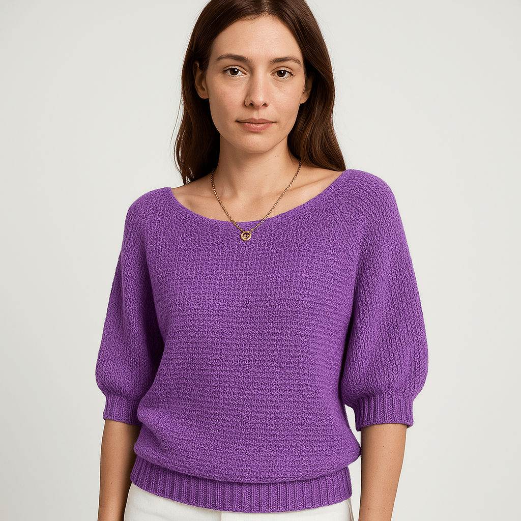 Lavinque Sweater Pull Bleu Col Bateau | Manches 3/4 | Léger et Féminin