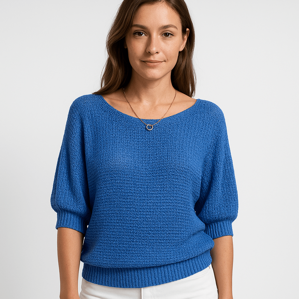 Lavinque Sweater Pull Bleu Col Bateau | Manches 3/4 | Léger et Féminin