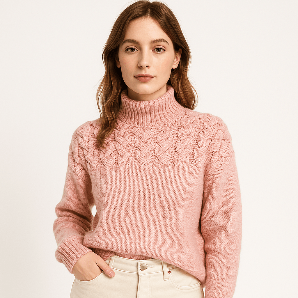 Lavinque Sweater Pull Bleu Col Montant | Motif Torsadé | Chaud et Élégant