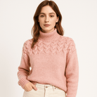Lavinque Sweater Pull Bleu Col Montant | Motif Torsadé | Chaud et Élégant