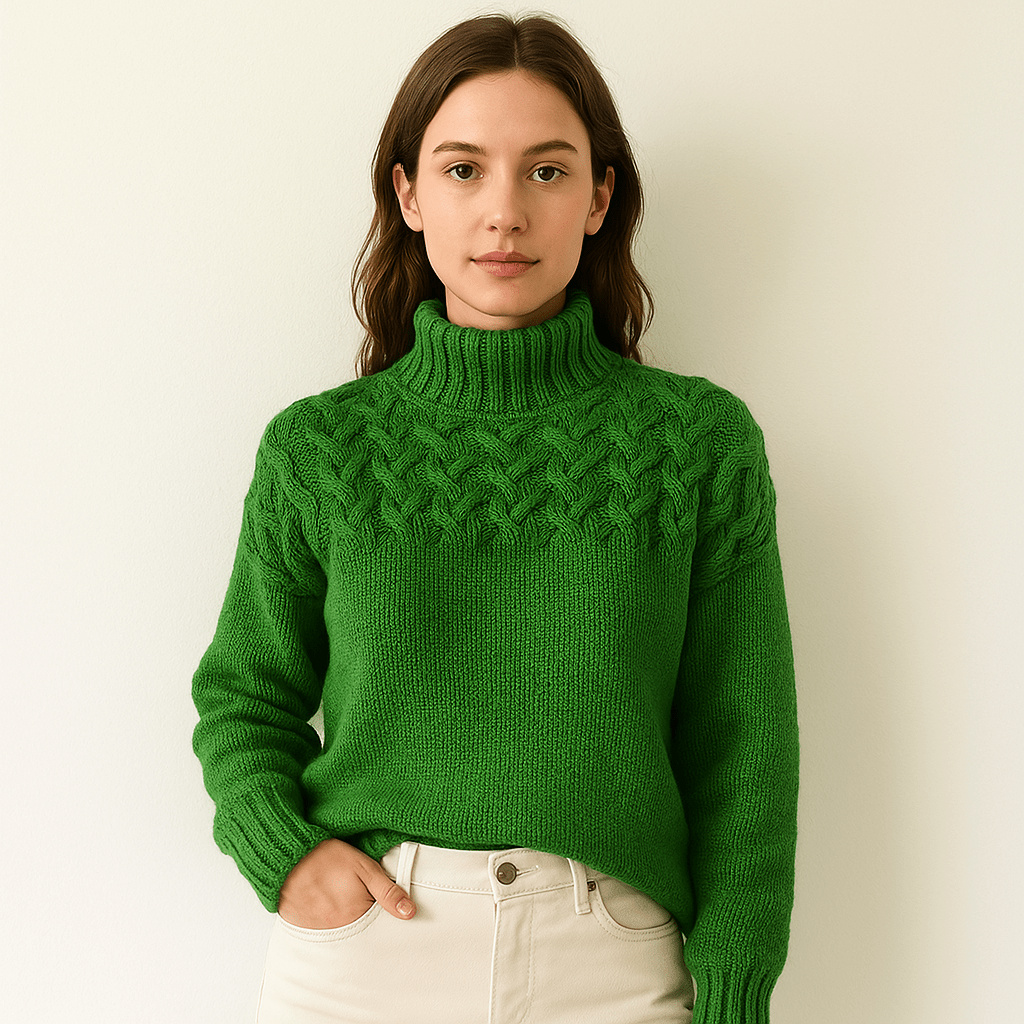 Lavinque Sweater Pull Bleu Col Montant | Motif Torsadé | Chaud et Élégant