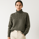 Lavinque Sweater Pull Bleu Col Montant | Motif Torsadé | Chaud et Élégant