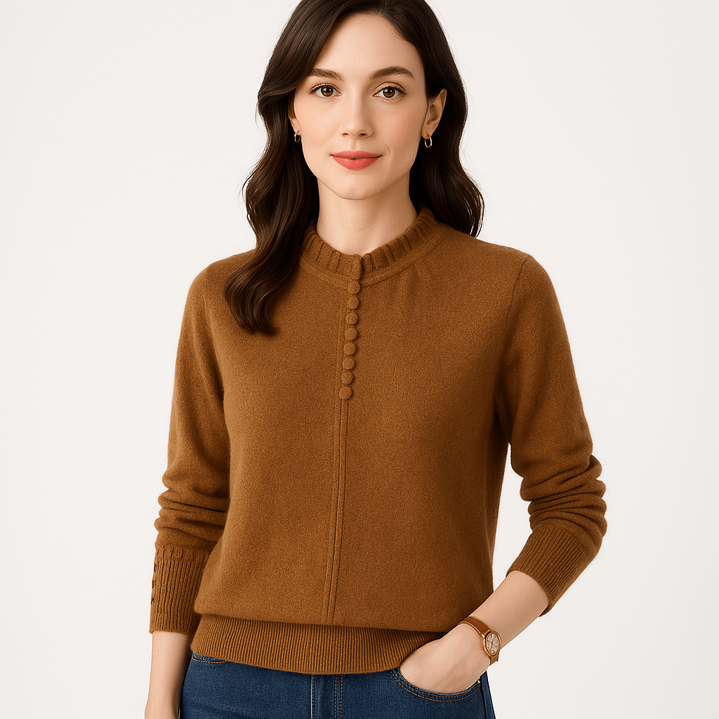 Lavinque Sweater Pull Boutonné Col Plissé | Élégant & Douillet | Détail Raffiné