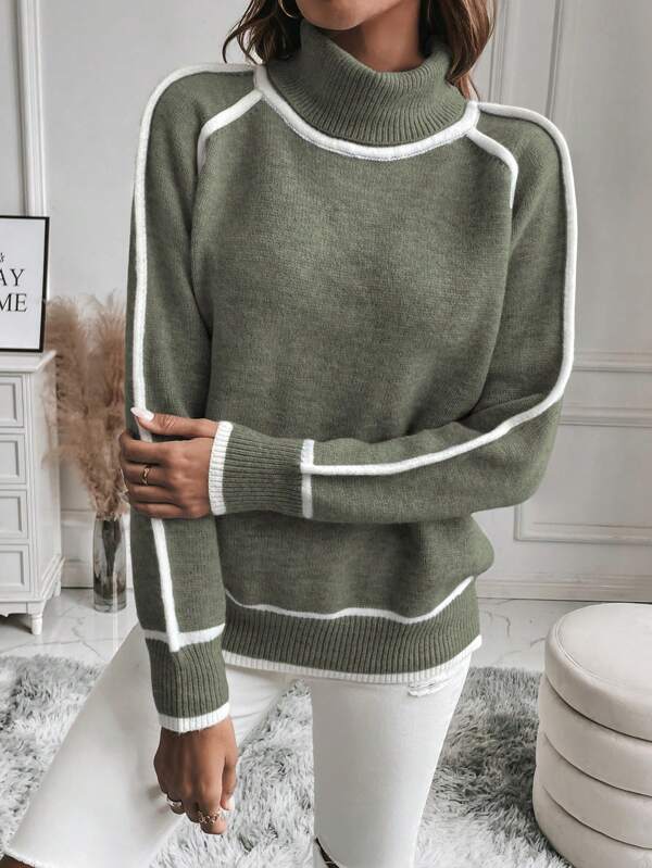 Lavinque Sweater Pull col montant contrasté | Pull | Élégance et confort intemporel