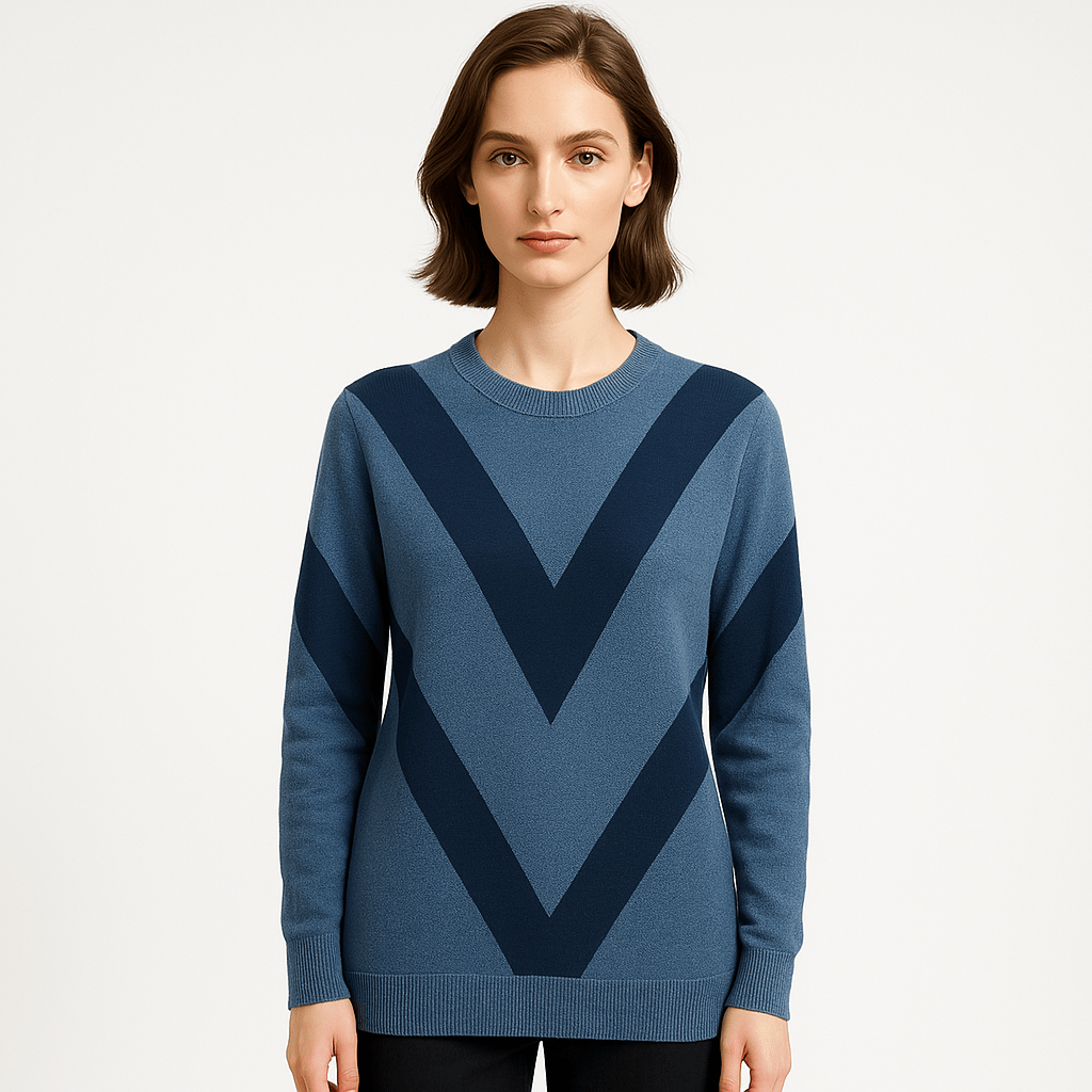 Lavinque Sweater Pull Col Rond Motif V | Tricot Doux | Look Graphique Casual