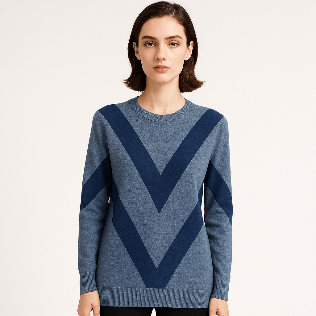 Lavinque Sweater Pull Col Rond Motif V | Tricot Doux | Look Graphique Casual