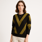 Lavinque Sweater Pull Col Rond Motif V | Tricot Doux | Look Graphique Casual