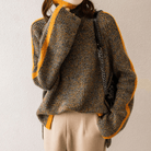 Lavinque Sweater Pull Col Roulé à Rayures Orange | Manches Évasées | Rétro & Chaleureux
