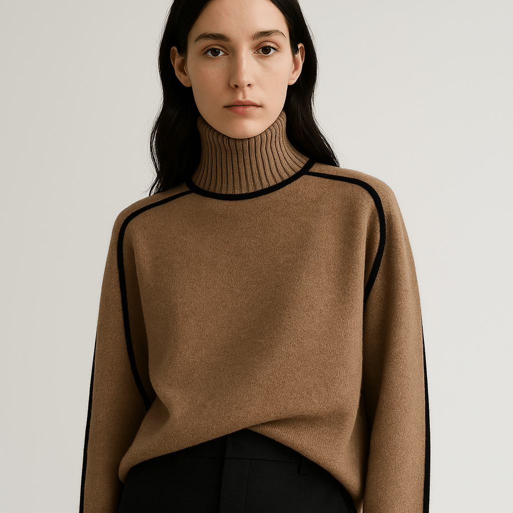 Lavinque Sweater Pull Col Roulé | Camel et Noir | Élégant et Confortable