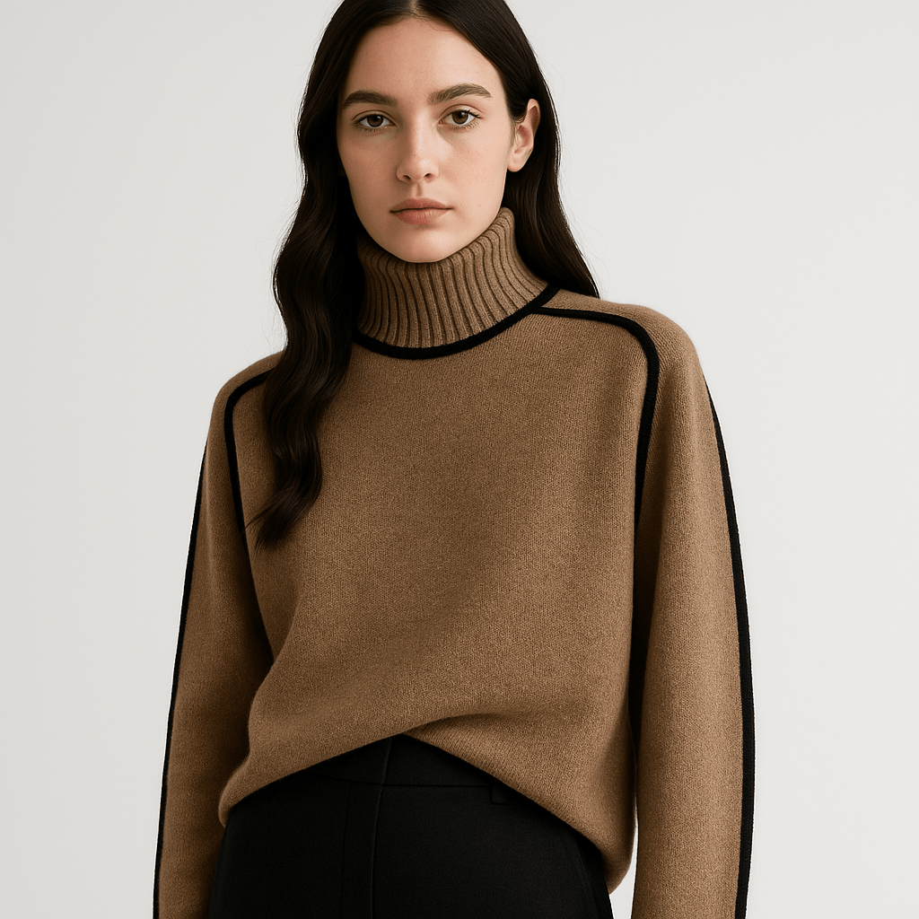 Lavinque Sweater Pull Col Roulé | Camel et Noir | Élégant et Confortable