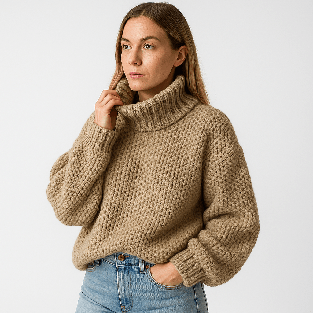 Lavinque Sweater Pull Col Roulé Mauve | Maille Texturée | Volume et Chaleur