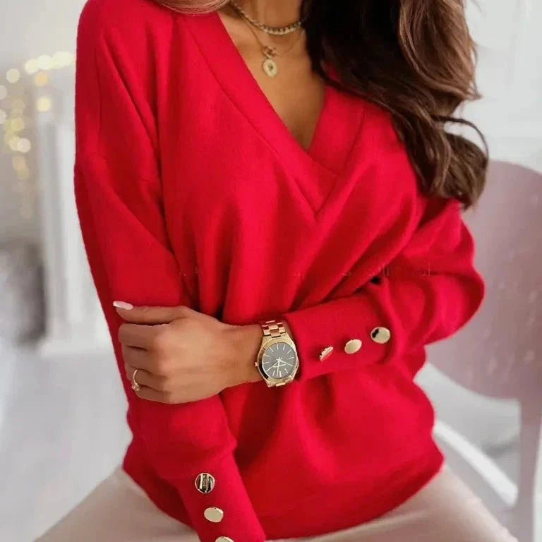 Lavinque Sweater Pull Col V Femme | Élégance et Confort | Détails Boutonnés