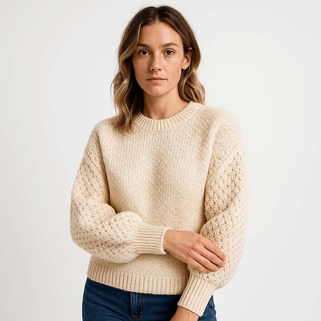 Lavinque Sweater Pull Crème Texturé | Maille Ajourée | Doux et Élégant