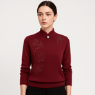 Lavinque Sweater Pull Élégant à Col Montant | Broderies Florales | Confort et Chic