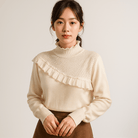 Lavinque Sweater Pull Élégant à Volants | Col Montant | Détails Perlés