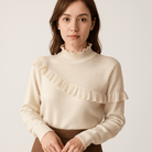 Lavinque Sweater Pull Élégant à Volants | Col Montant | Détails Perlés