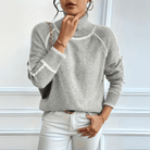 Lavinque Sweater Pull Gris à Col Montant | Surpiqûres Contrastées | Élégant & Minimaliste