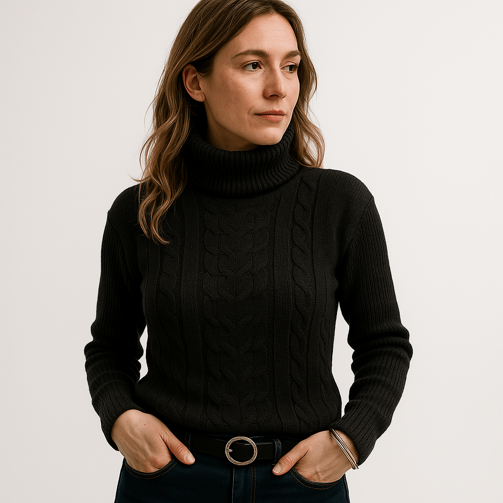 Lavinque Sweater Pull Noir Torsadé | Col Roulé | Intemporel & Élégant