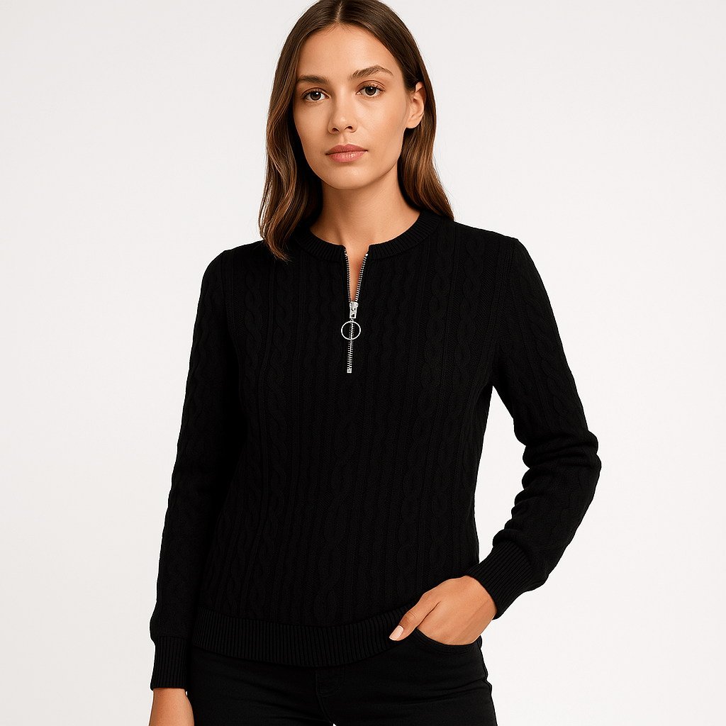 Lavinque Sweater Pull Noir Zippé | Maille Côtelée | Élégant et Polyvalent