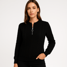 Lavinque Sweater Pull Noir Zippé | Maille Côtelée | Élégant et Polyvalent