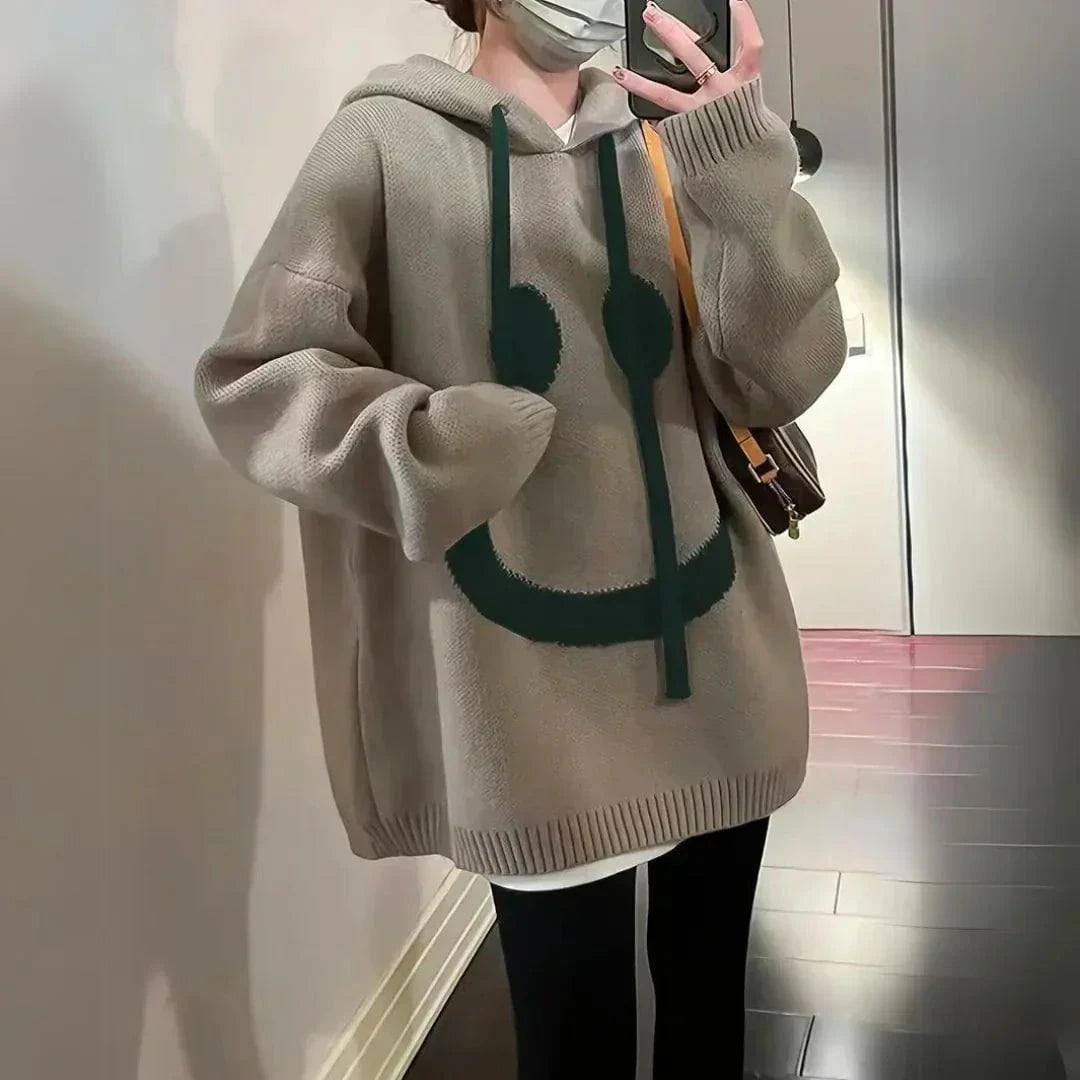 Lavinque Sweater Pull Oversize à Capuche Smiley | Streetwear | Confort et Style Décontracté