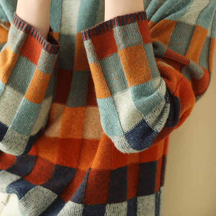 Lavinque Sweater Pull Oversize à Carreaux | Style Rétro | Doux et Confortable