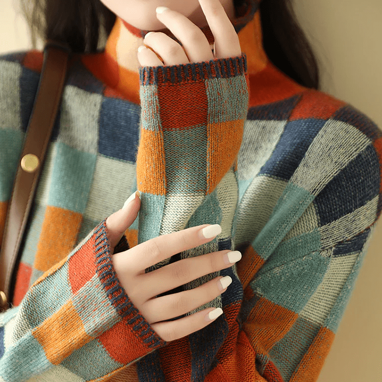 Lavinque Sweater Pull Oversize à Carreaux | Style Rétro | Doux et Confortable