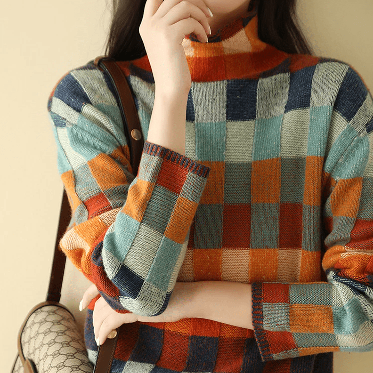 Lavinque Sweater Pull Oversize à Carreaux | Style Rétro | Doux et Confortable