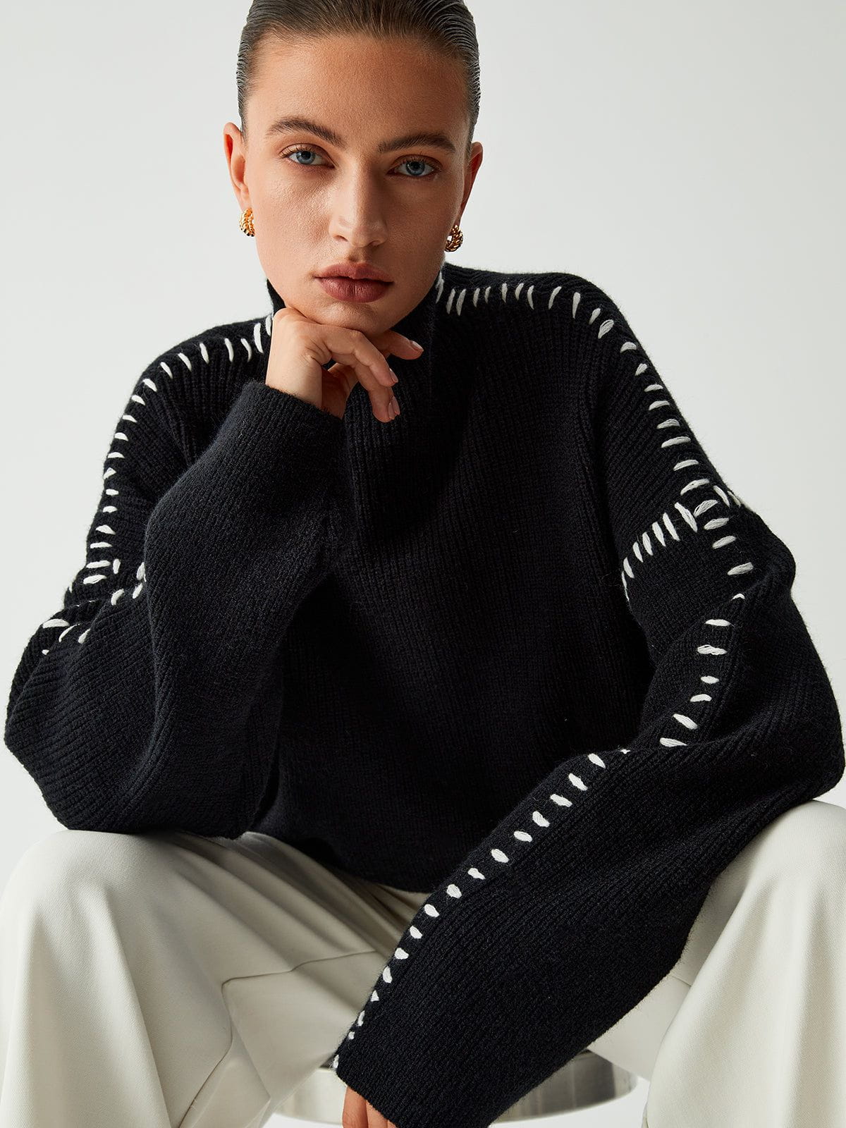 Lavinque Sweater Pull Oversize | Détails Contrastés | Chic et Moderne