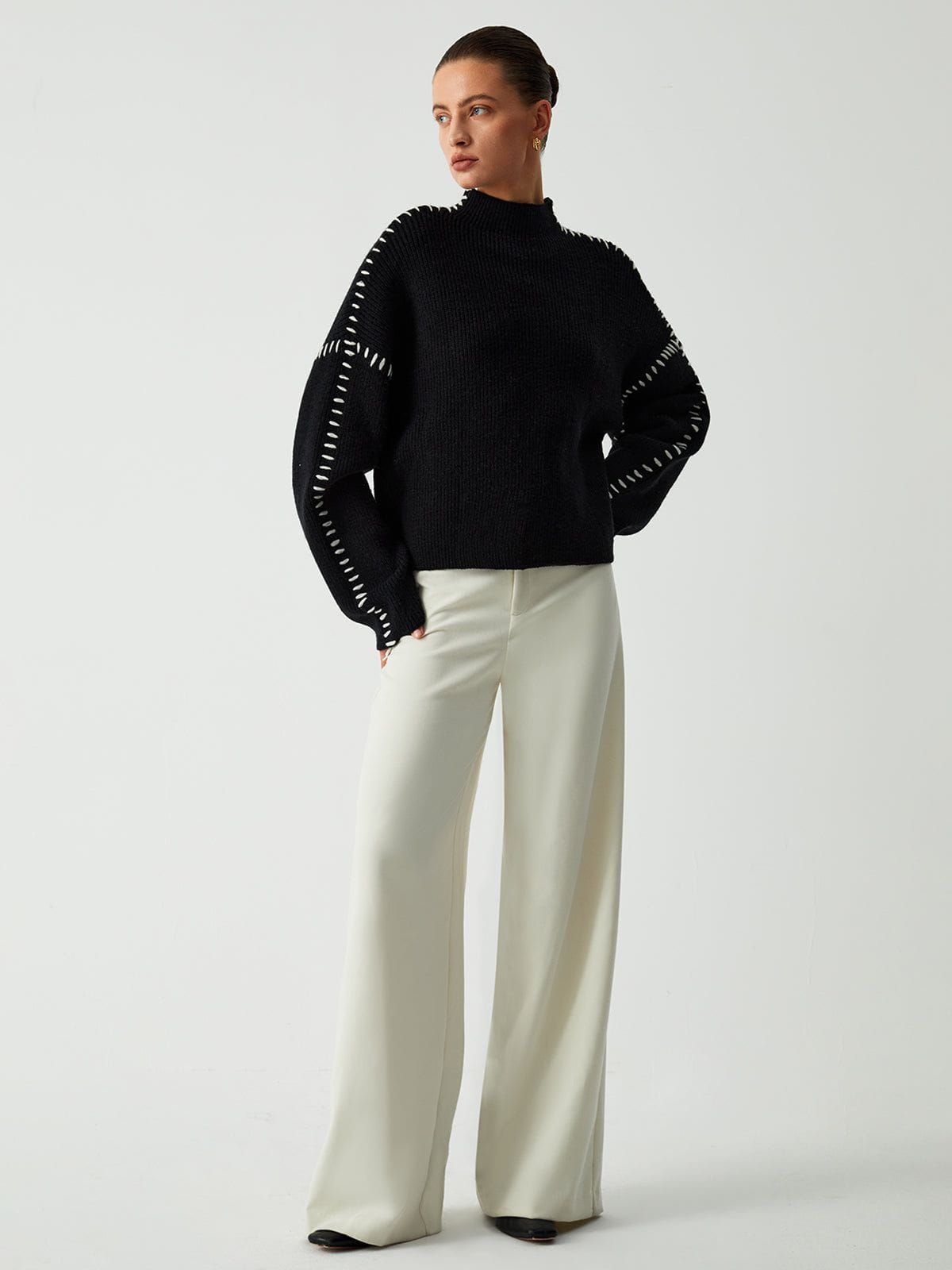 Lavinque Sweater Pull Oversize | Détails Contrastés | Chic et Moderne