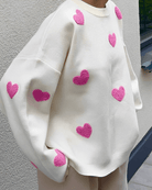 Lavinque Sweater Pull Oversize Femme | Motif Cœurs & Douceur | Look Cosy et Tendance