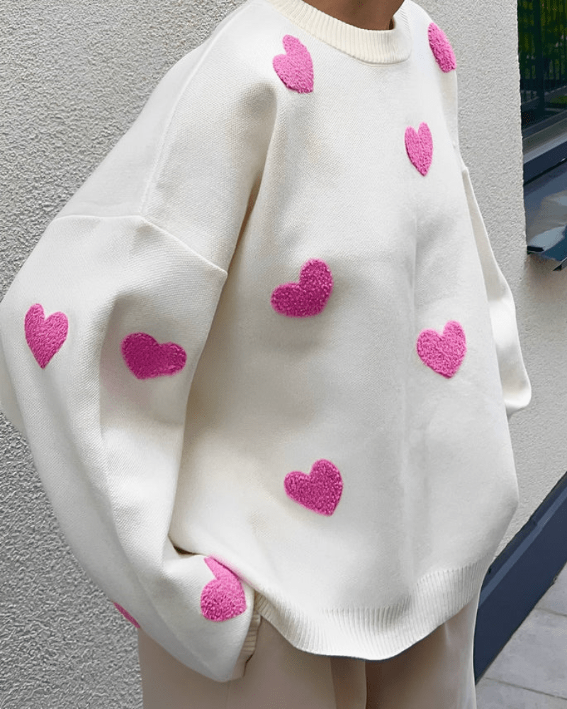 Lavinque Sweater Pull Oversize Femme | Motif Cœurs & Douceur | Look Cosy et Tendance