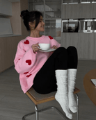 Lavinque Sweater Pull Oversize Femme | Motif Cœurs & Douceur | Look Cosy et Tendance