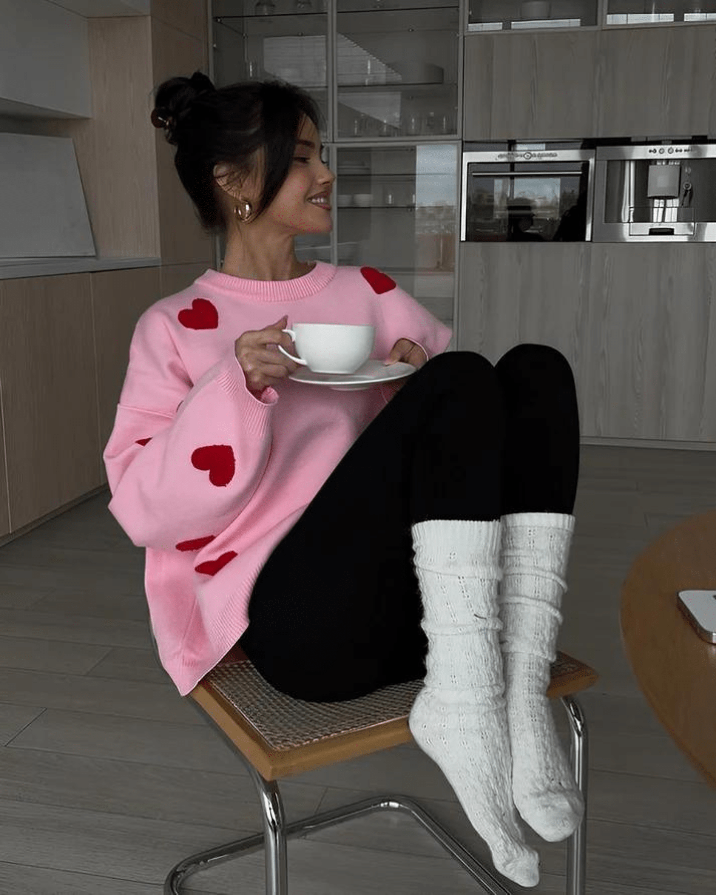 Lavinque Sweater Pull Oversize Femme | Motif Cœurs & Douceur | Look Cosy et Tendance