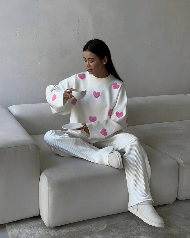Lavinque Sweater Pull Oversize Femme | Motif Cœurs & Douceur | Look Cosy et Tendance