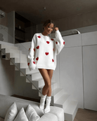Lavinque Sweater Pull Oversize Femme | Motif Cœurs & Douceur | Look Cosy et Tendance