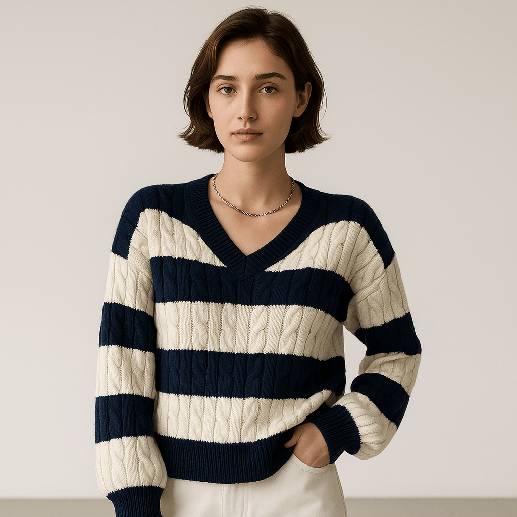 Lavinque Sweater Pull Rayé Torsadé | Acrylique | Chaud et Confortable