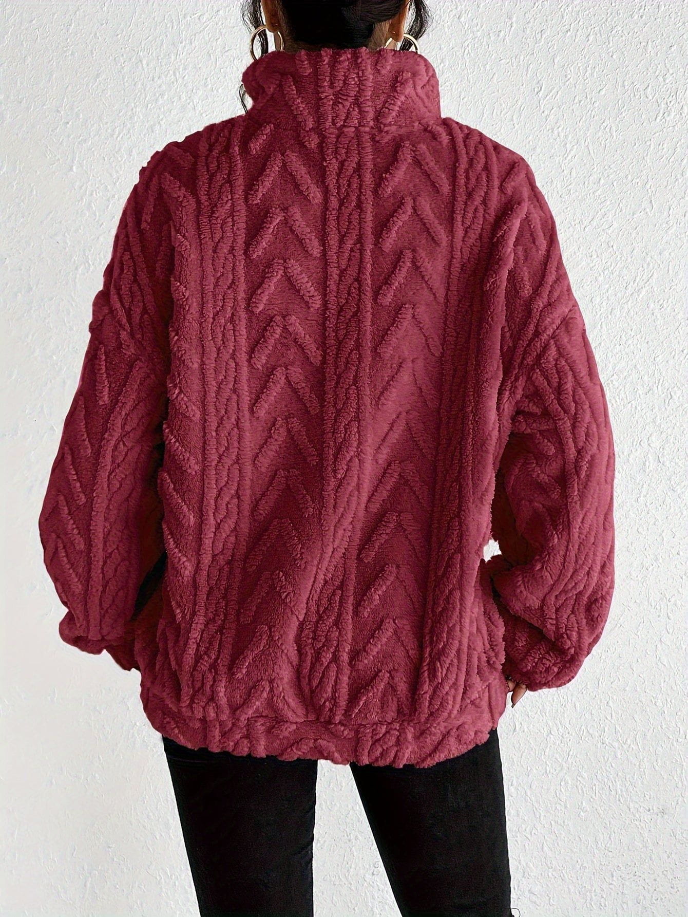Lavinque Sweater Pull Torsadé Écru | Demi-Zip & Col Montant | Chaud & Tendance