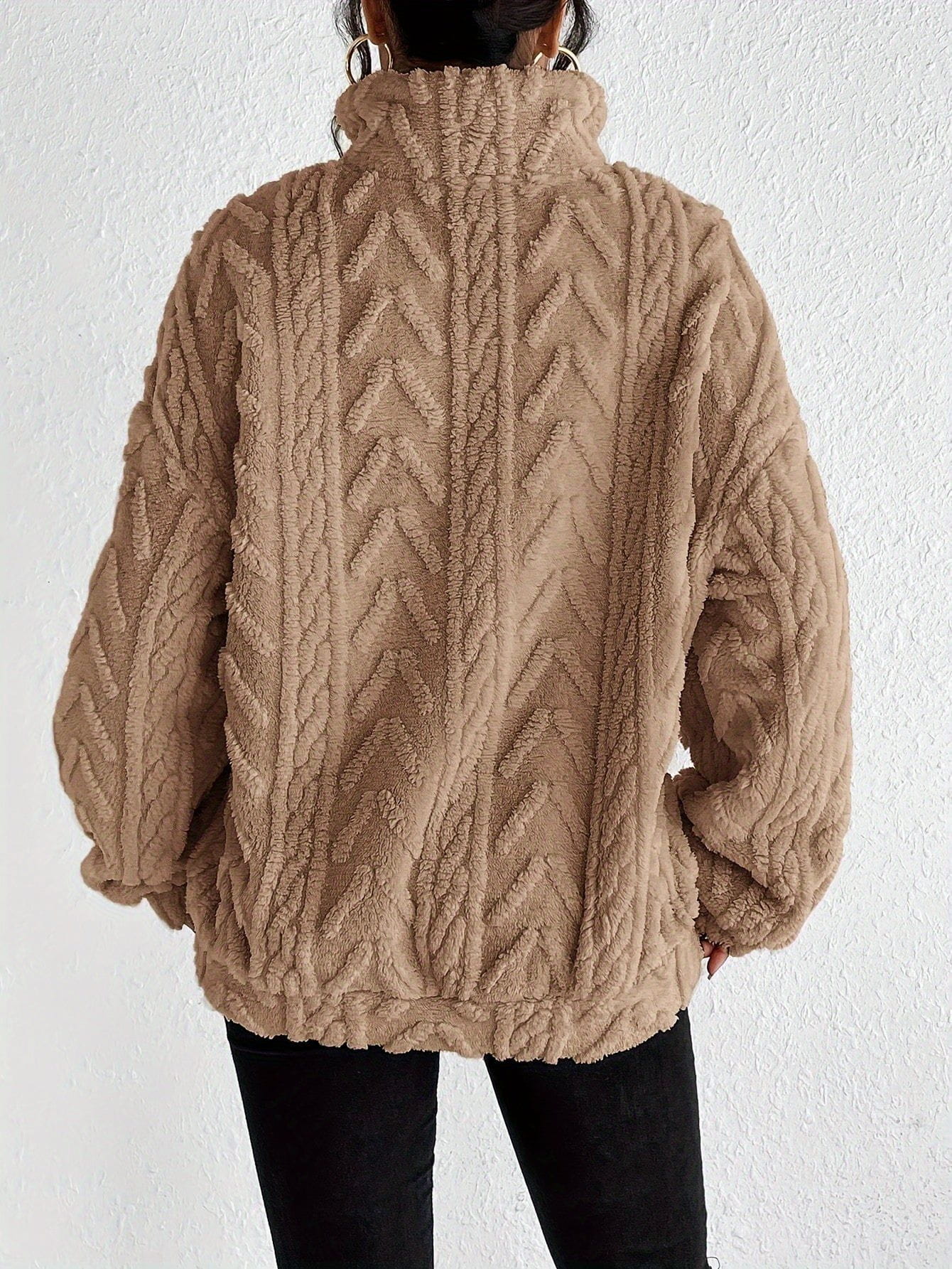 Lavinque Sweater Pull Torsadé Écru | Demi-Zip & Col Montant | Chaud & Tendance